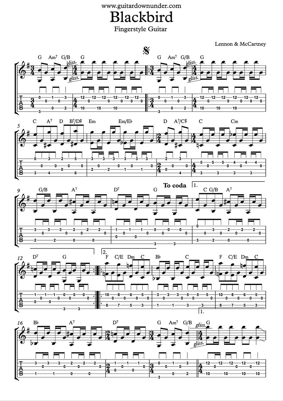 Blackbird guitar tab